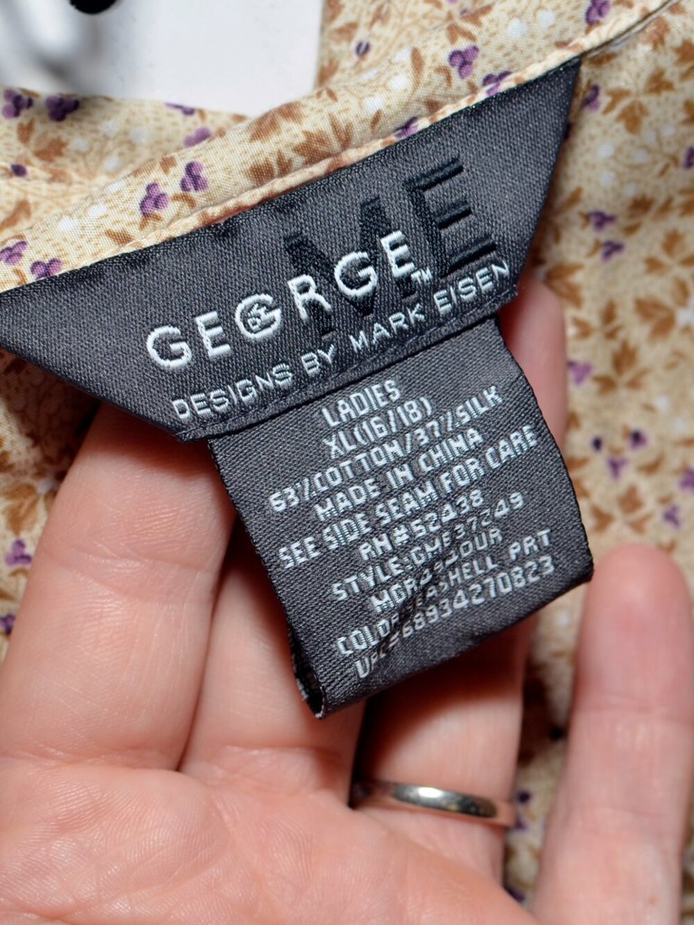 George Designs by Mark Eisen Silk Blend Floral Blouse XL Yellow Tan Y2K - Picture 4 of 8